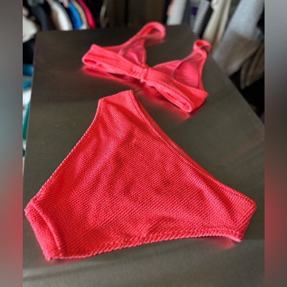 Kendall & Kylie Bikini Striped Laguna Snap Ribbed Knit Hot Pink SZ MEDIUM - Picture 3 of 9